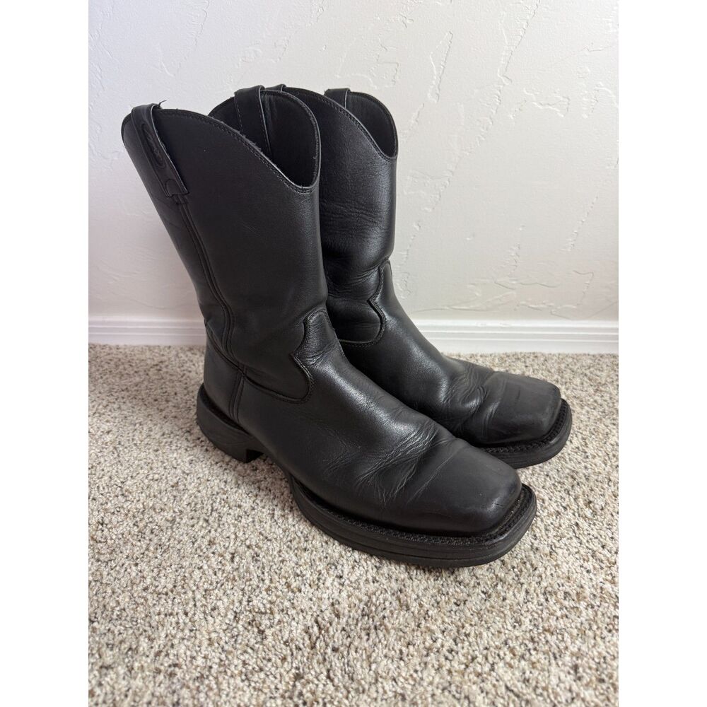 Durango Rebel Men 10 D Black Leather Western Cowboy Work Boots Square Toe DB5442